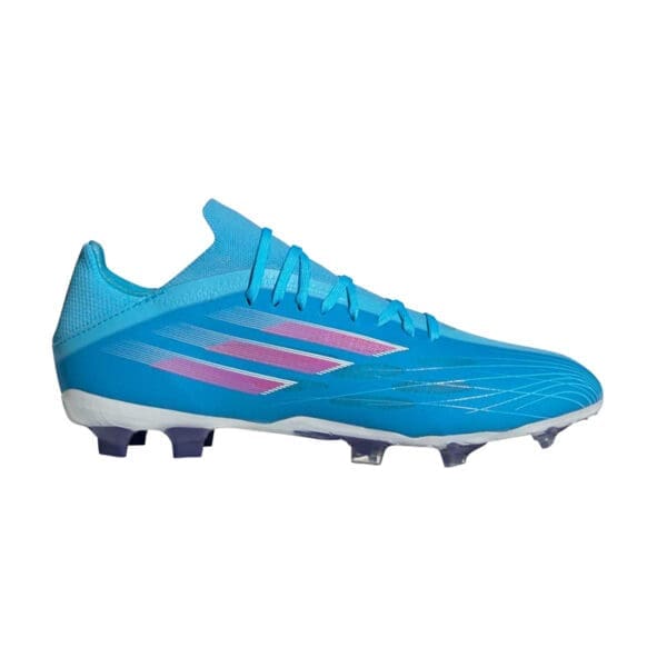 Blue and pink Adidas soccer cleats.