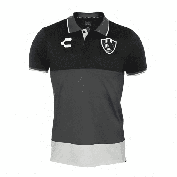 Black and white polo shirt with logo