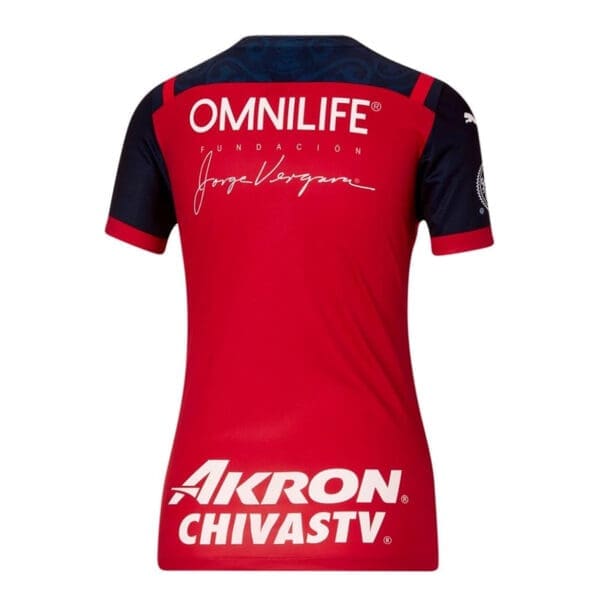 Red and blue women's soccer jersey.