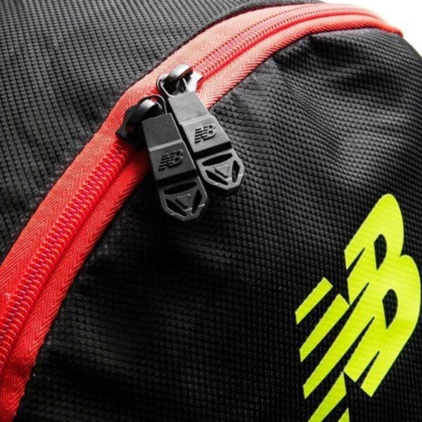 New Balance black backpack with red zipper.