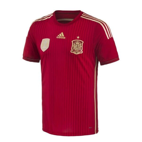 Spain soccer jersey with gold accents.