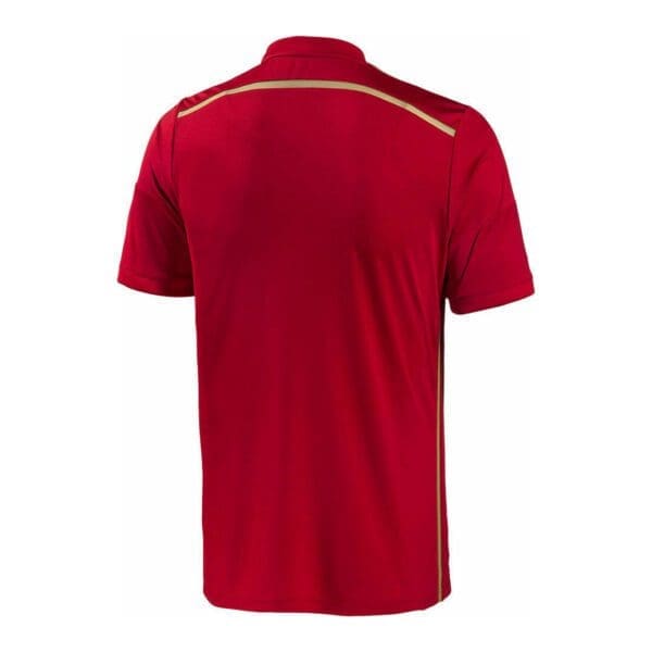 Red and gold soccer jersey back view.