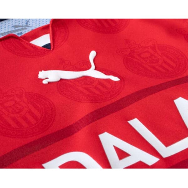 Red Puma soccer jersey with white logo.