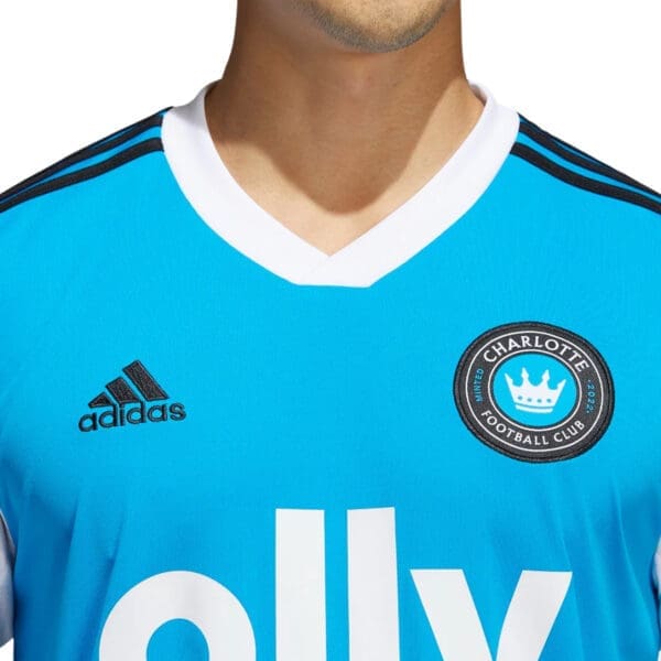 Adidas Charlotte FC blue soccer jersey.