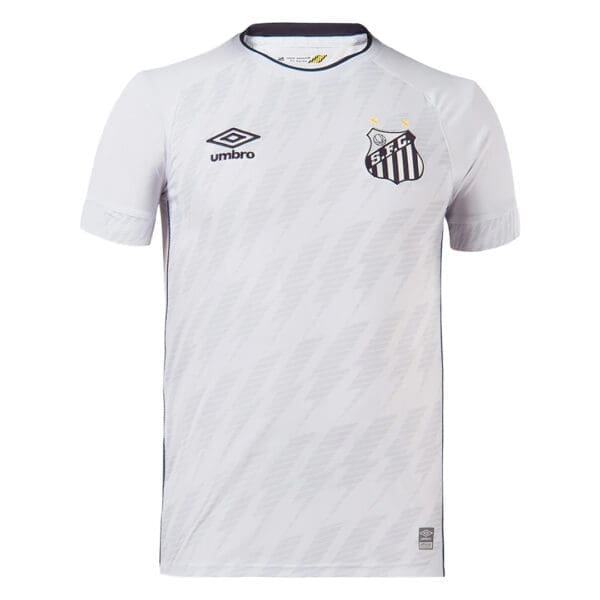 White soccer jersey with team logo and umbro logo.