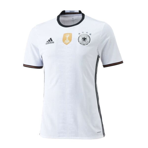 White Adidas Germany soccer jersey.