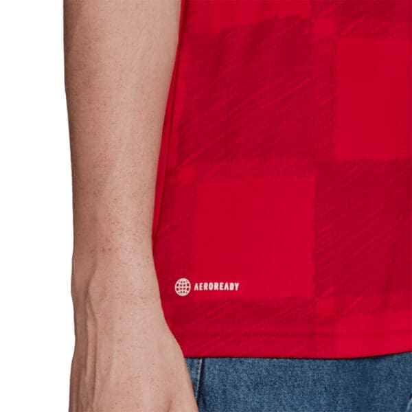 Red checkered soccer jersey with Aeroready logo.