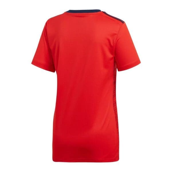 Red Adidas soccer jersey back view.