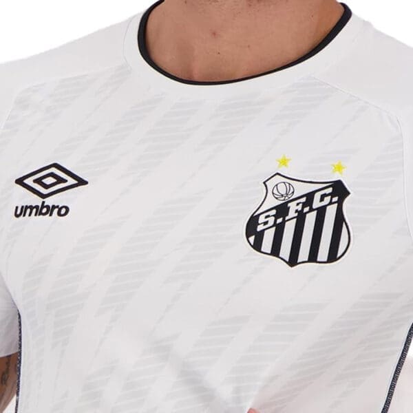 White soccer jersey with black and white logo.