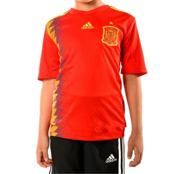 Red Adidas Spain soccer jersey for kids.