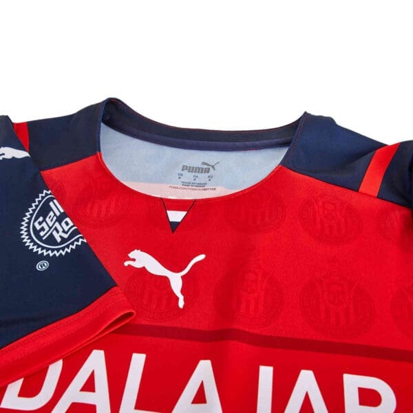 Red and blue soccer jersey with Puma logo.