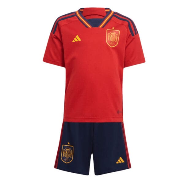 Spain kids soccer jersey and shorts.