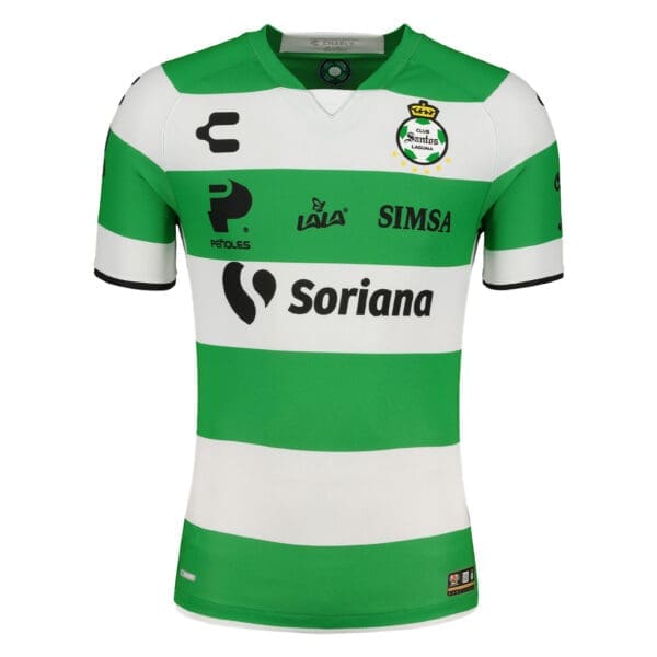 Santos Laguna green and white soccer jersey.