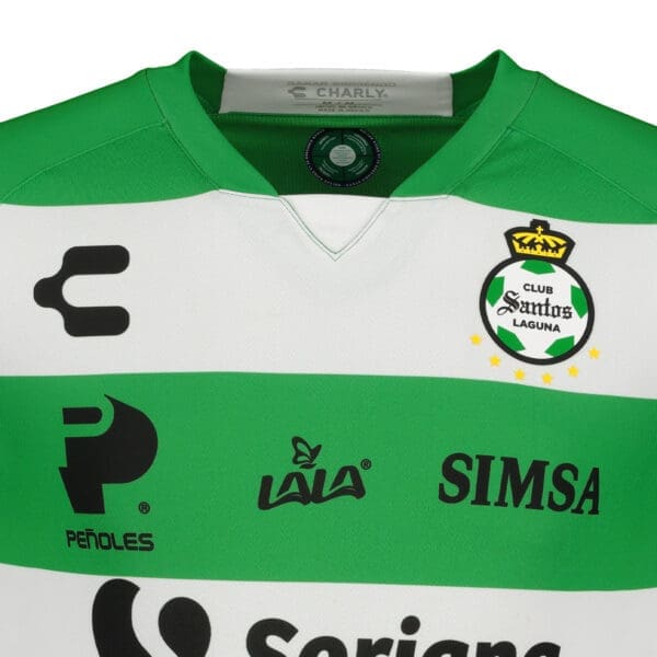 Santos Laguna soccer jersey, green and white stripes