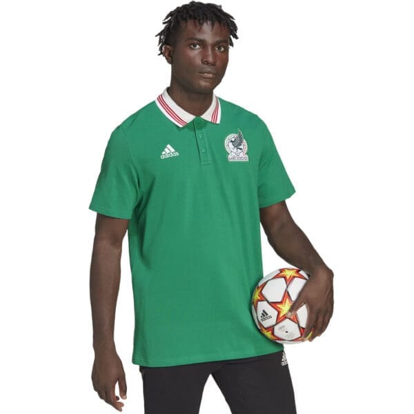 Man wearing green Mexico soccer polo shirt