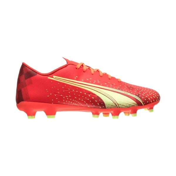 Red and yellow Puma soccer cleats.