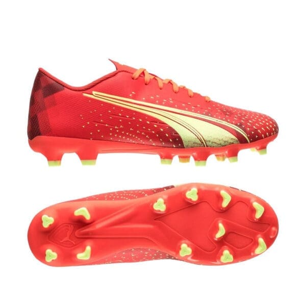 Red and yellow Puma soccer cleats.