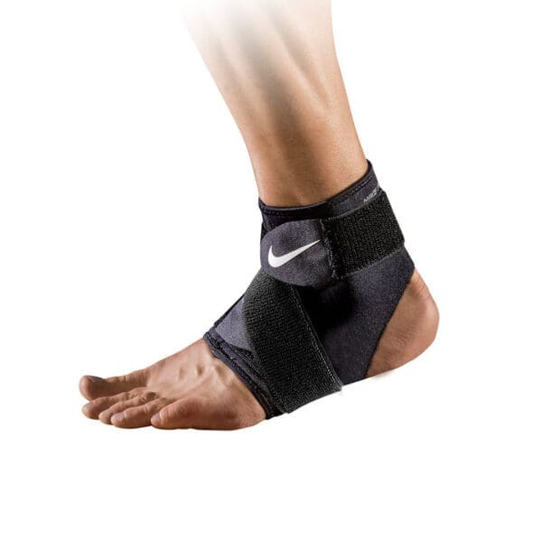 Black Nike ankle brace with white logo.