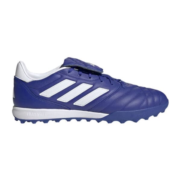 Blue and white Adidas football boots.