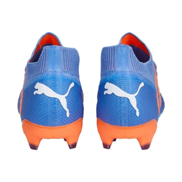 Blue and orange Puma soccer cleats.