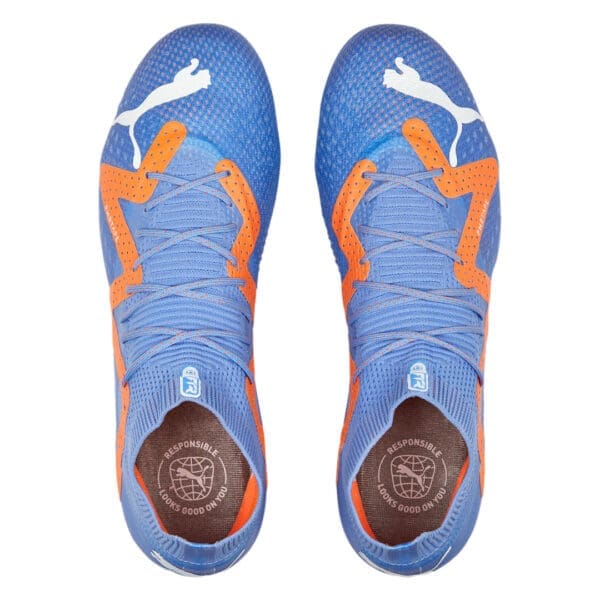 Blue and orange Puma football boots.