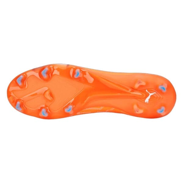 Orange soccer cleat bottom view