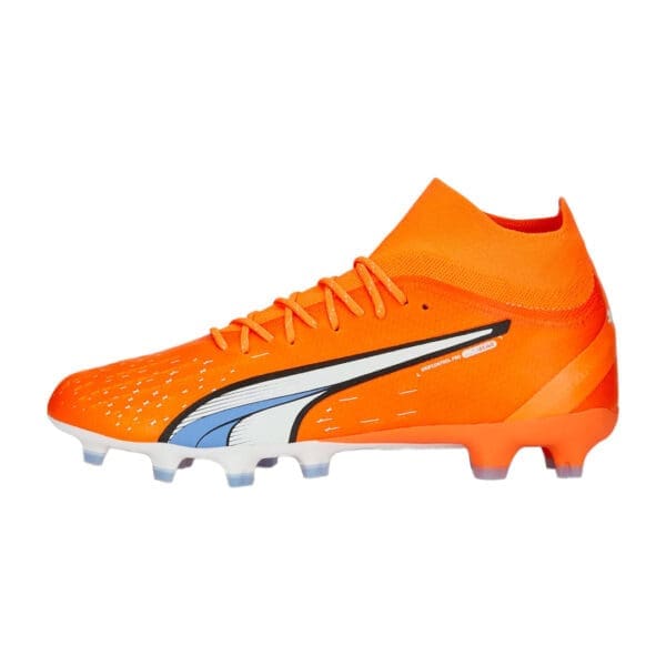 Orange Puma soccer cleats with white accents.