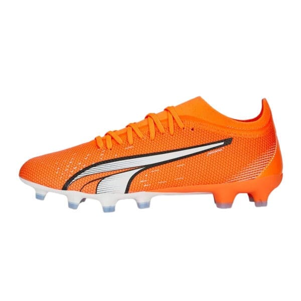 Orange and white Puma soccer cleats.