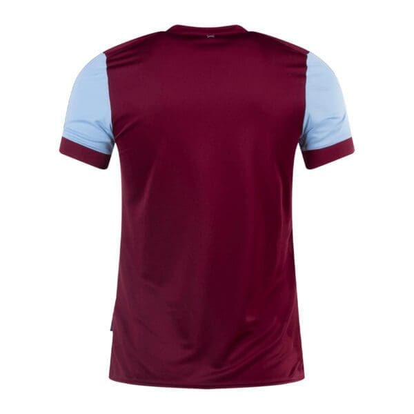 Back of a maroon and blue soccer jersey.