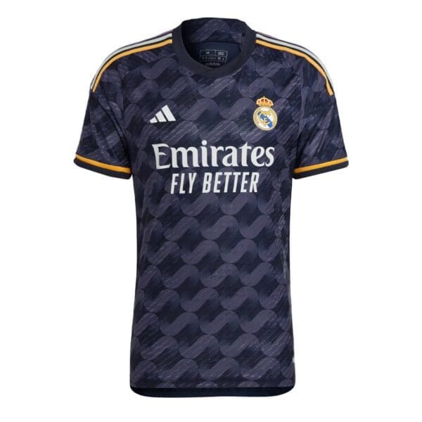 Real Madrid soccer jersey with Emirates logo.