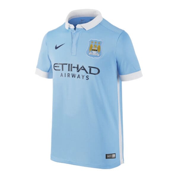 Manchester City soccer jersey with Etihad Airways logo.