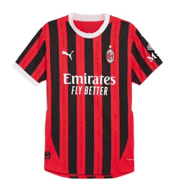 AC Milan red and black striped jersey.