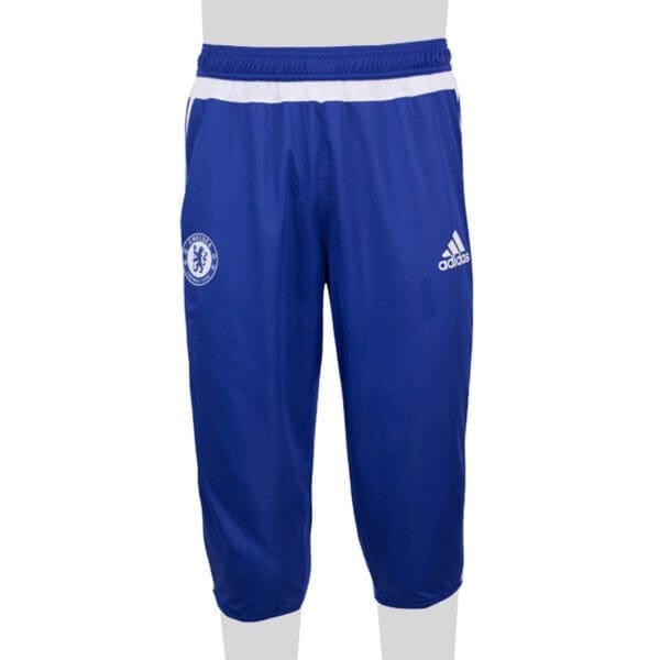 Blue Chelsea Adidas soccer shorts.