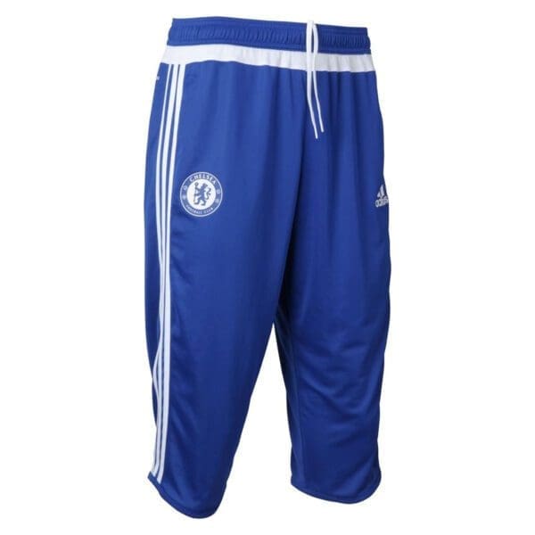 Blue Adidas Chelsea football shorts.