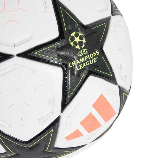 White and black Champions League soccer ball.