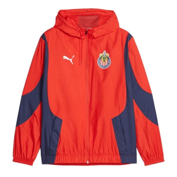 Red and blue Puma jacket with logo.