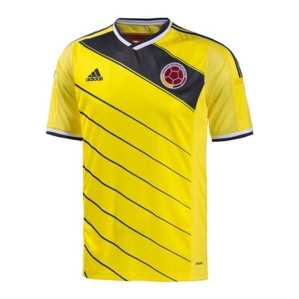 Yellow and blue Colombian soccer jersey.