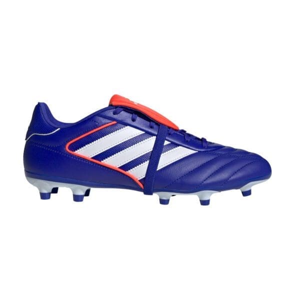 Blue and white Adidas soccer cleats.