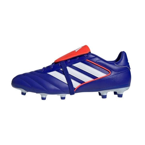 Blue and white Adidas soccer cleats.