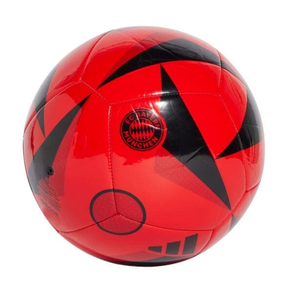 Red and black soccer ball with Bayern Munich logo.