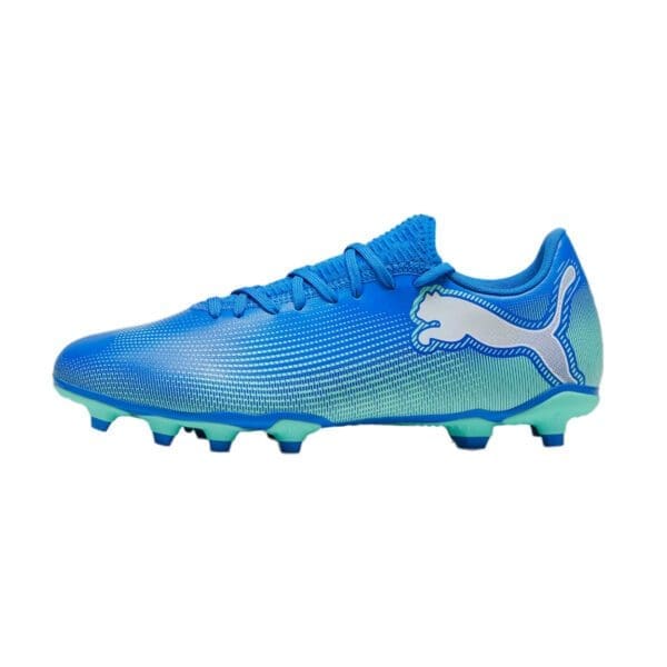 Blue and white Puma soccer cleats.