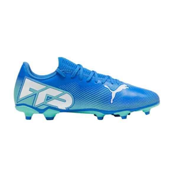 Blue and white Puma soccer cleats.