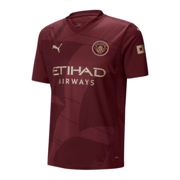 Manchester City soccer jersey with Etihad Airways logo.