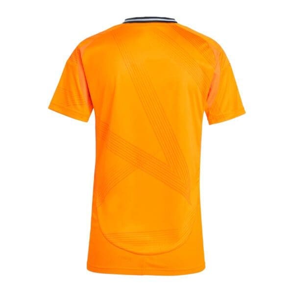 Orange soccer jersey with black stripes.