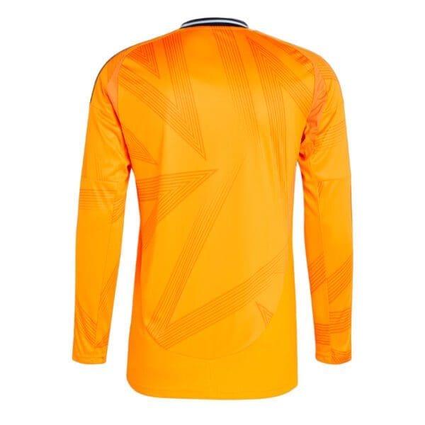 Orange long-sleeve soccer jersey with stripes.