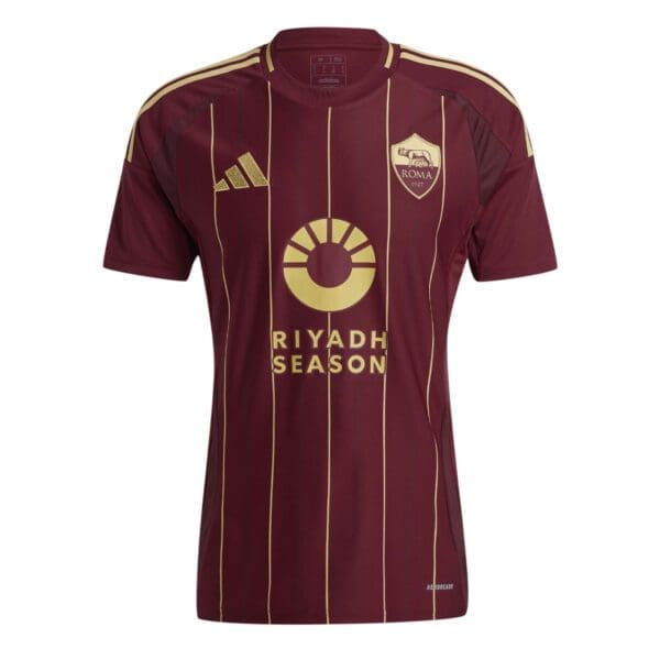 AS Roma burgundy and gold soccer jersey.