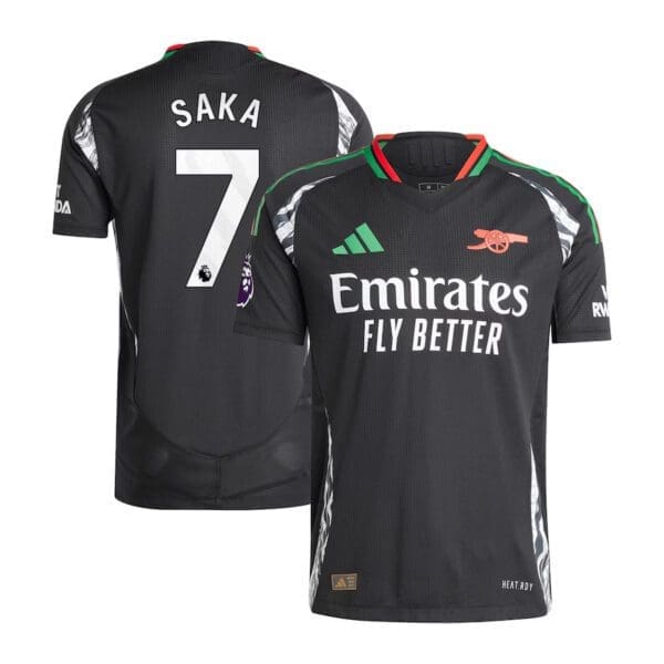 Arsenal soccer jersey with Saka's name and number.