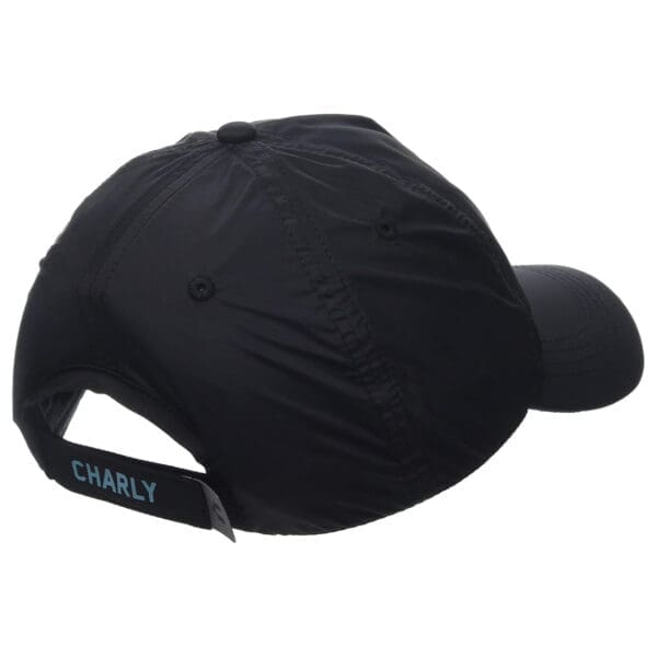 Black "Charly" baseball cap, rear view.