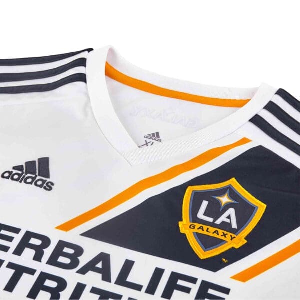 LA Galaxy soccer jersey with adidas logo.