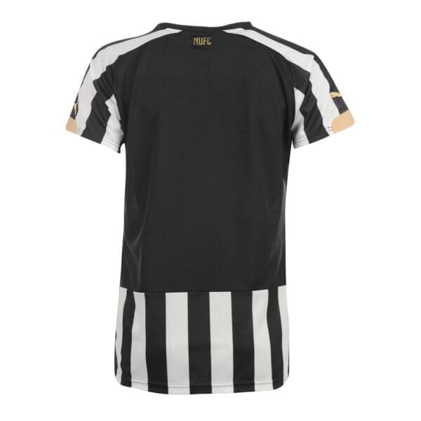 Black and white striped soccer jersey.